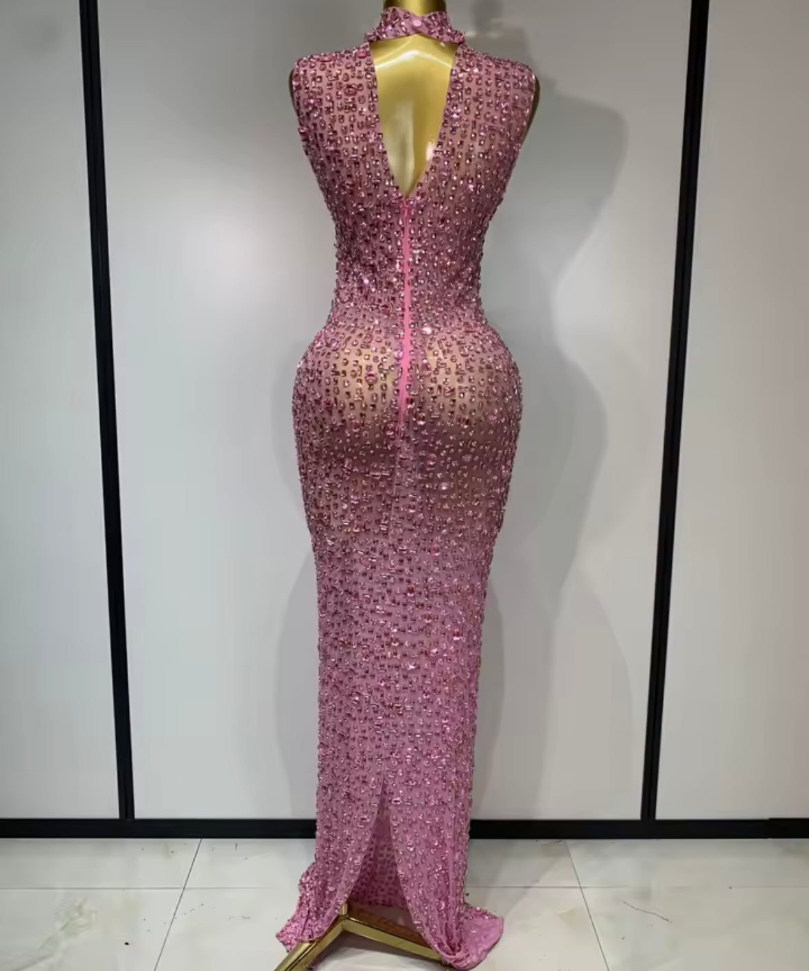 Rhinestone Embellishment Sexy Sleeveless Floor-Length Dress