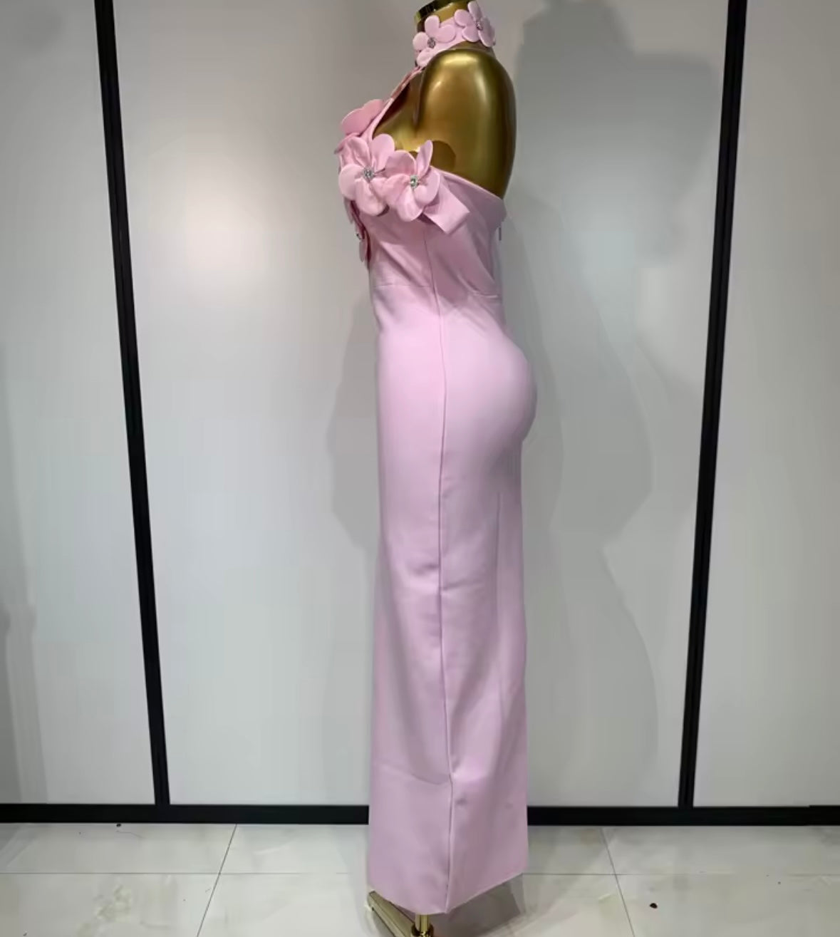 Elegant Pink Floral Rhinestone Sleeveless Maxi Dress