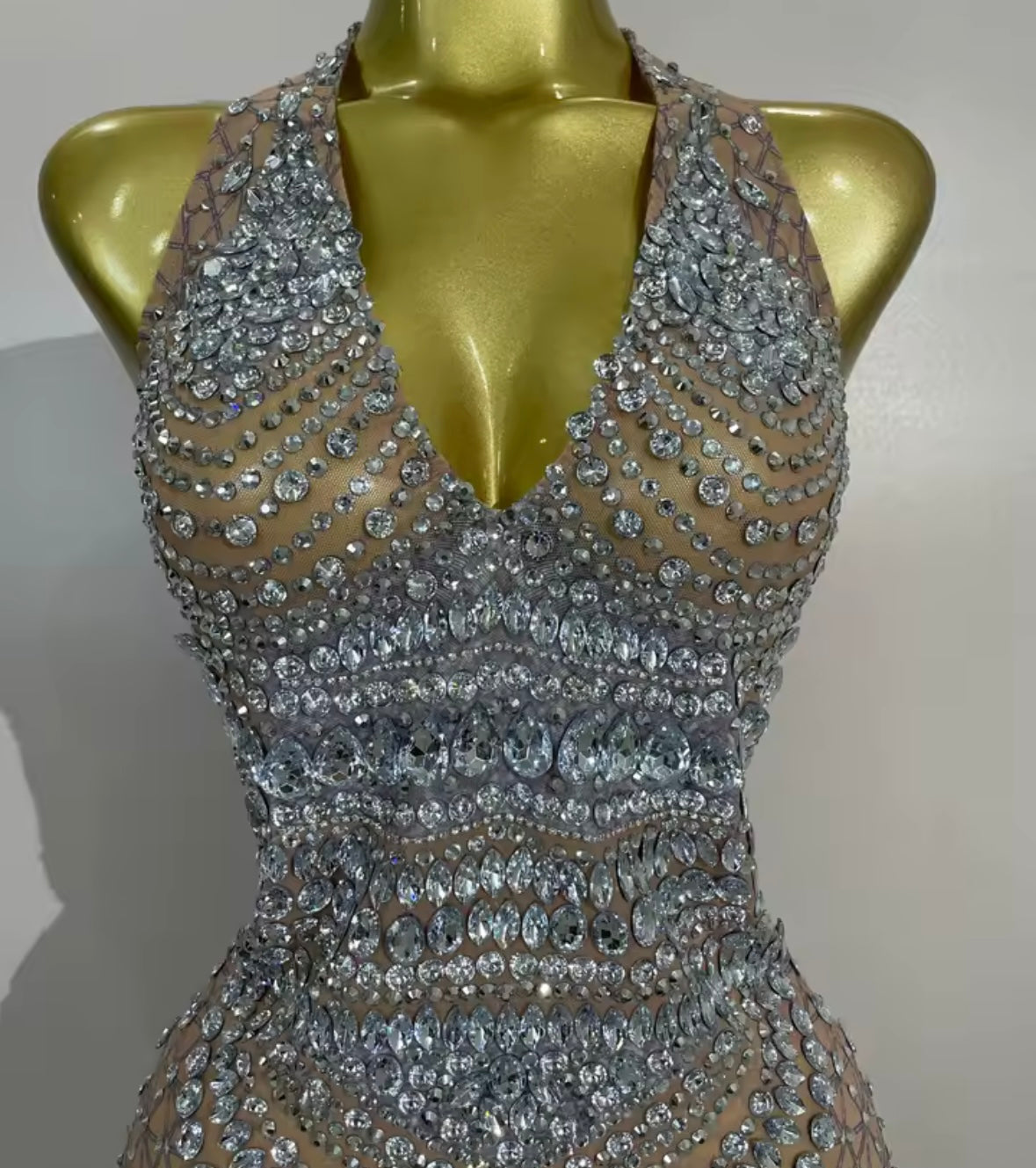Sexy Halter Sleeveless Rhinestone Embellishment Dress