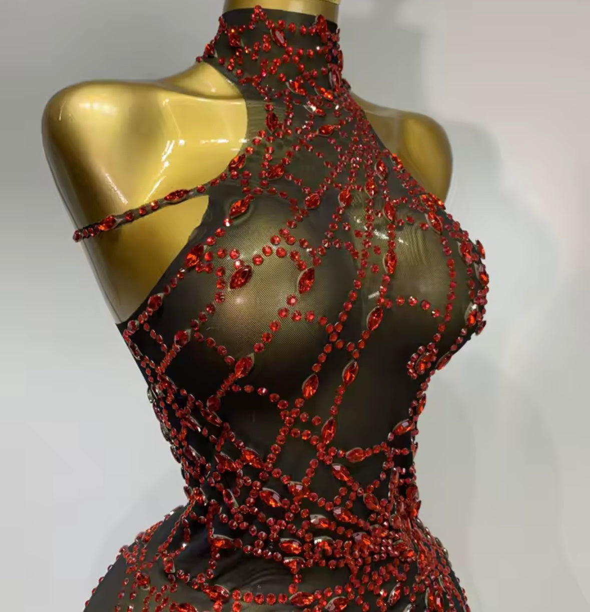 Sexy Rhinestone Mesh Sleeveless Asymmetrical Dress