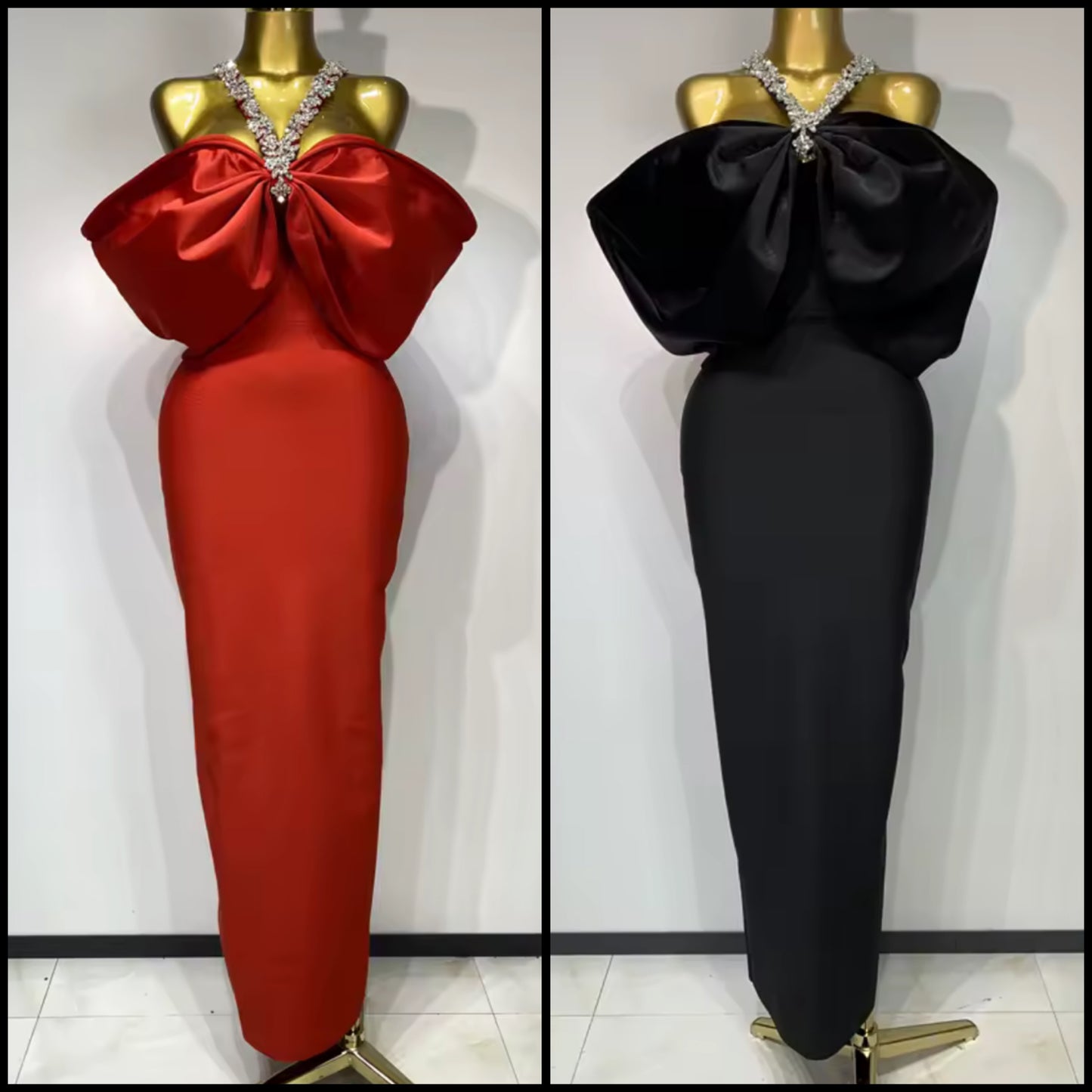 Elegant Rhinestone Halter Bow Floor-Length Dress