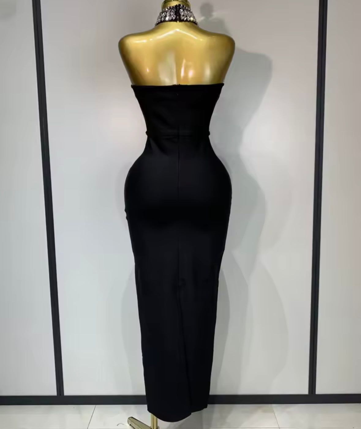 Beaded Rhinestone Choker Strapless Elegant Maxi Dress