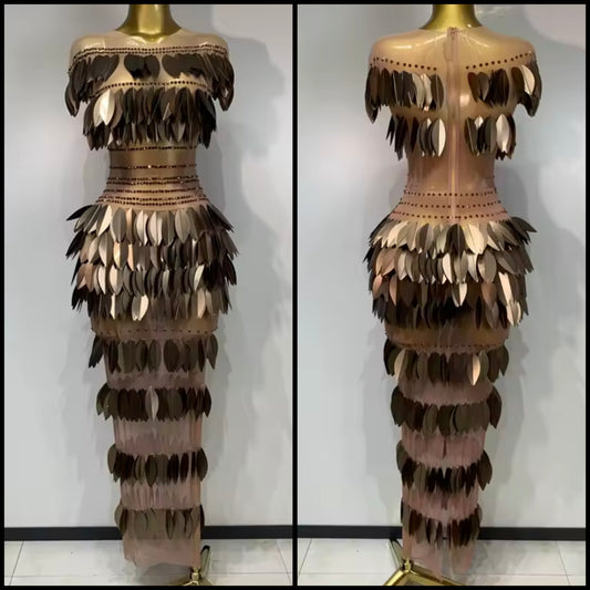 Sexy Sequins Rhinestone See Through Maxi Dress