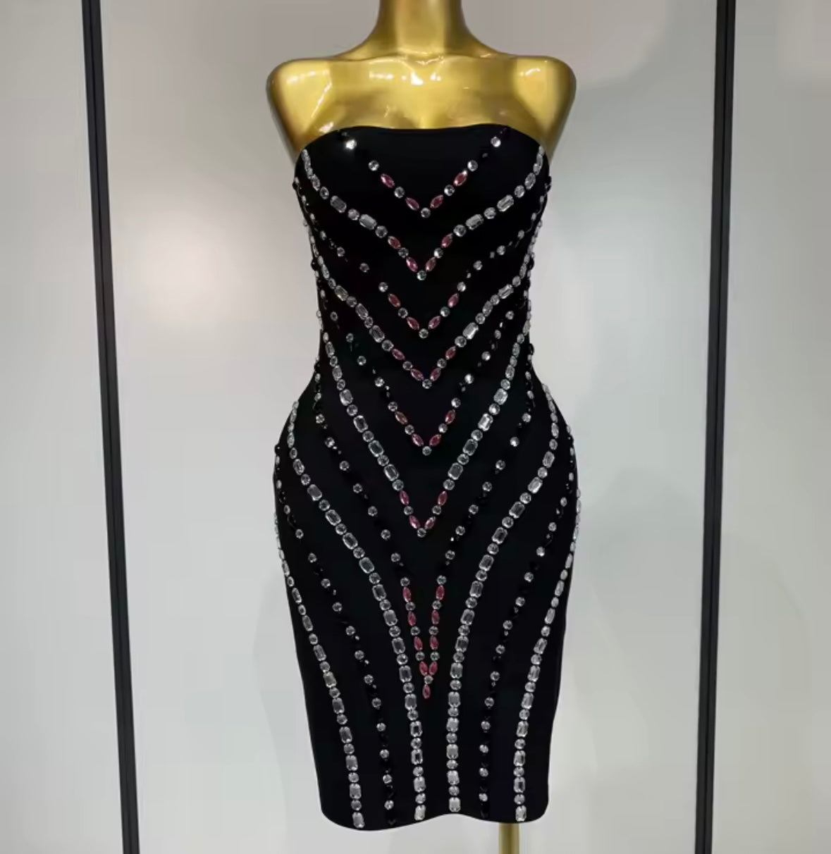 Sexy Black Strapless Rhinestone Embellishment Bandage Dress