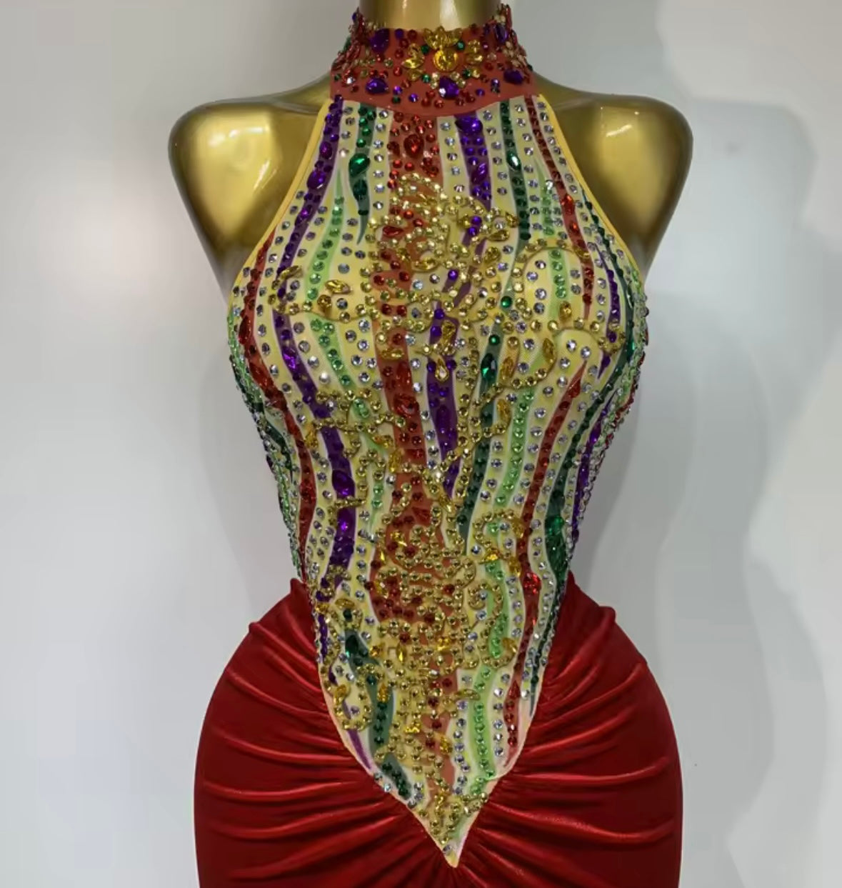 Sexy Halter Sleeveless Colorful Rhinestone Floor-Length Dress
