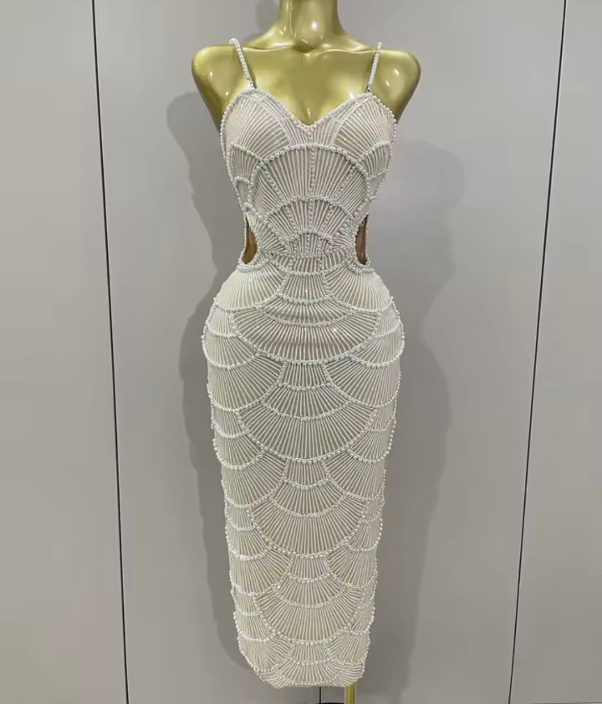 Sexy Sleeveless Pearl Beaded Sequins Hollow Out Dress
