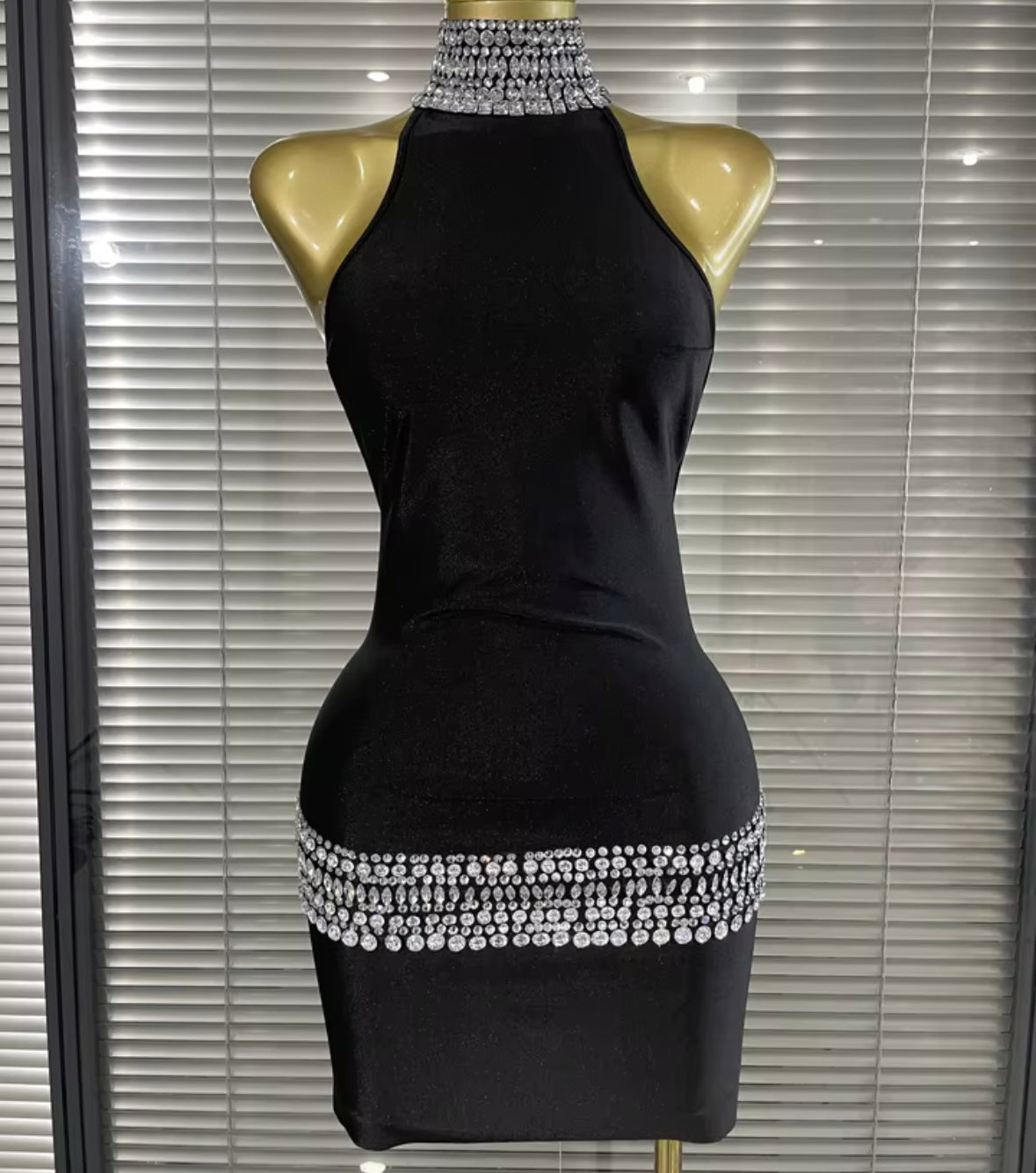 Sexy Halter Open Back Sleeveless Rhinestone Patchwork Dress