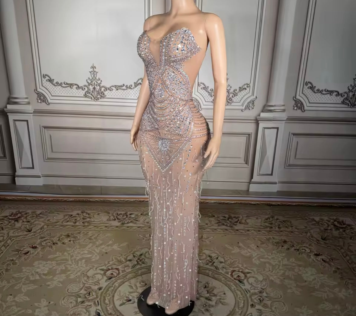 Sexy Strapless Rhinestone Embellishment Maxi Dress