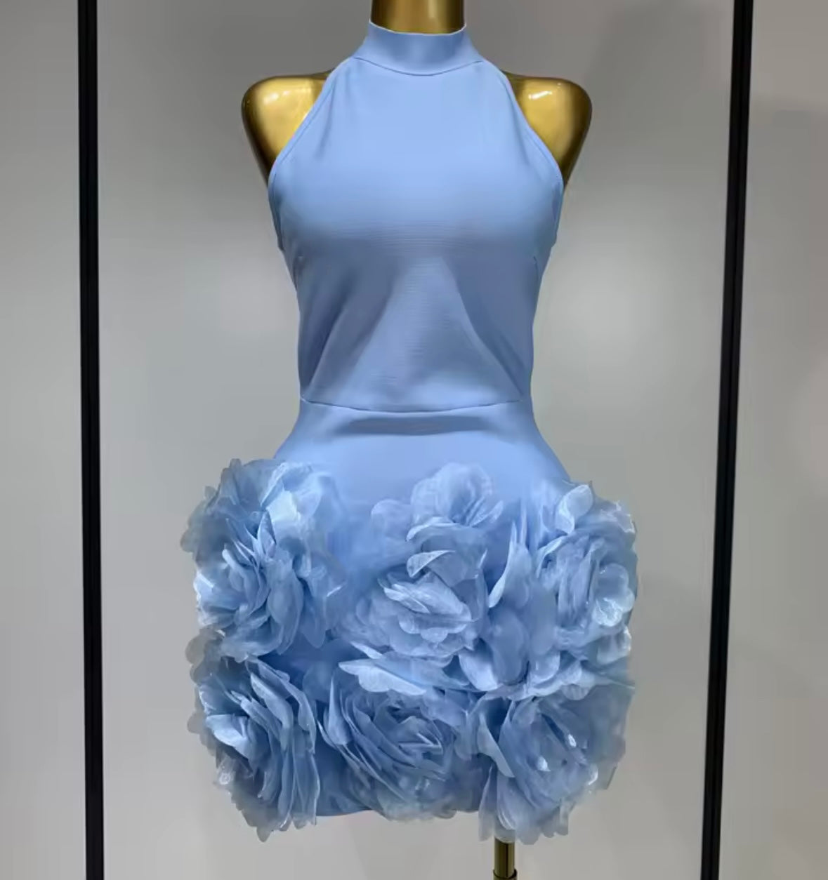 Blue Sexy Halter Sleeveless Floral Dress