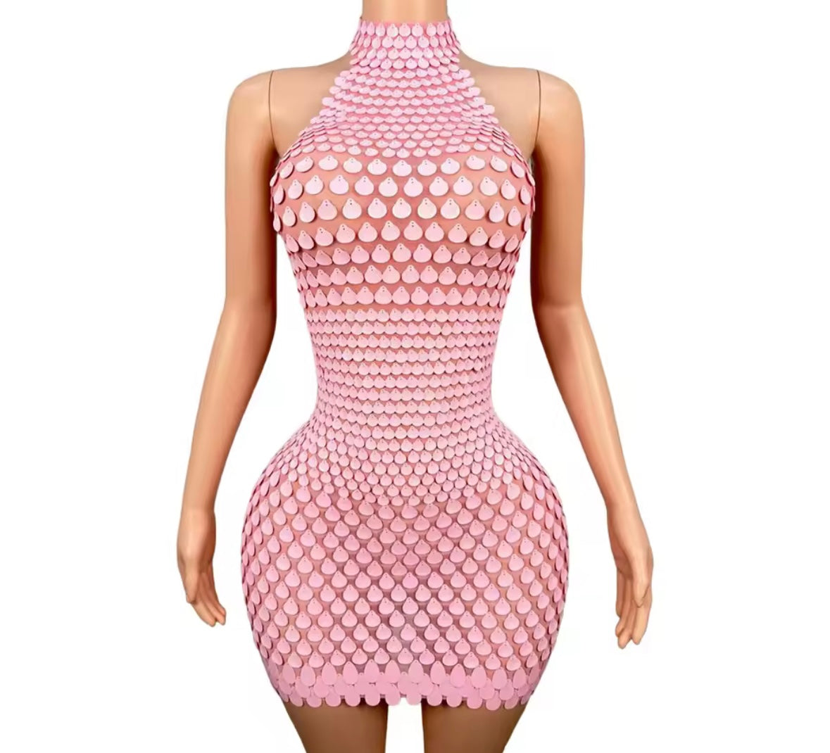 Pink Sexy Halter Sleeveless Sequins Short Dress
