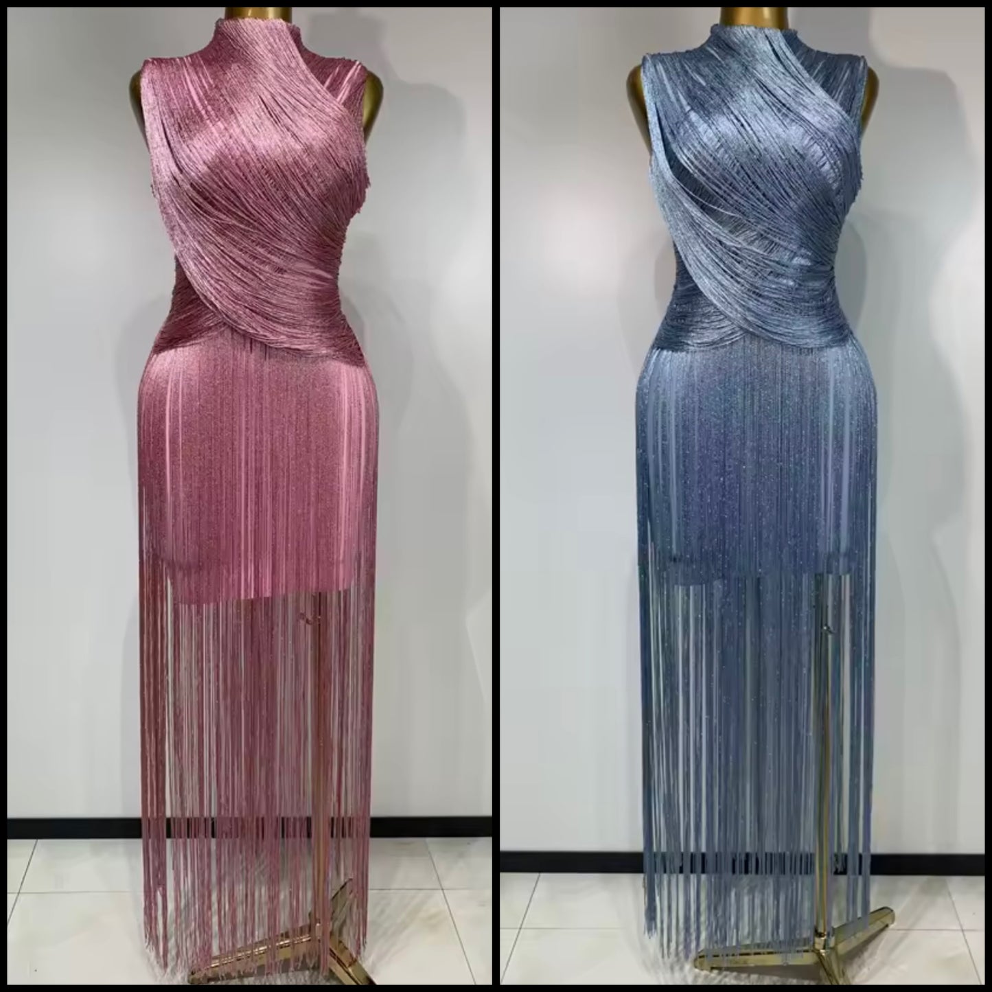 Elegant Sleeveless Fringe Tassel Maxi Dress