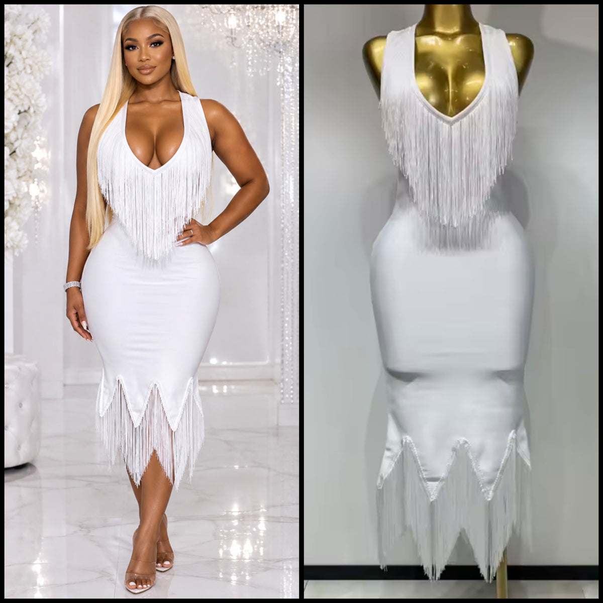 Sexy Fringe Tassel Halter Sleeveless Dress