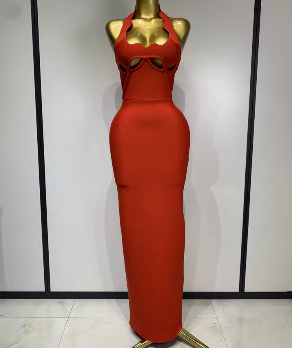 Sexy Halter Sleeveless Hollow Out Floor-Length Dress