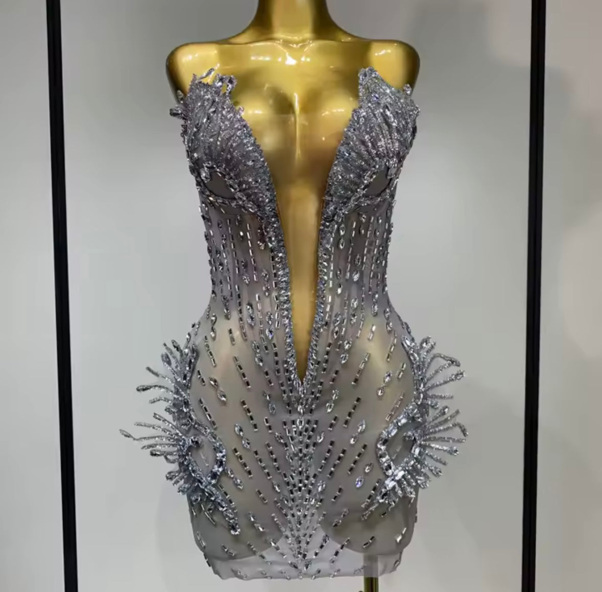 Sexy Silver Strapless Rhinestone Embellishment Dress