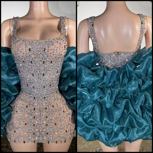 Sexy Rhinestone Embellishment Short See Through Dress