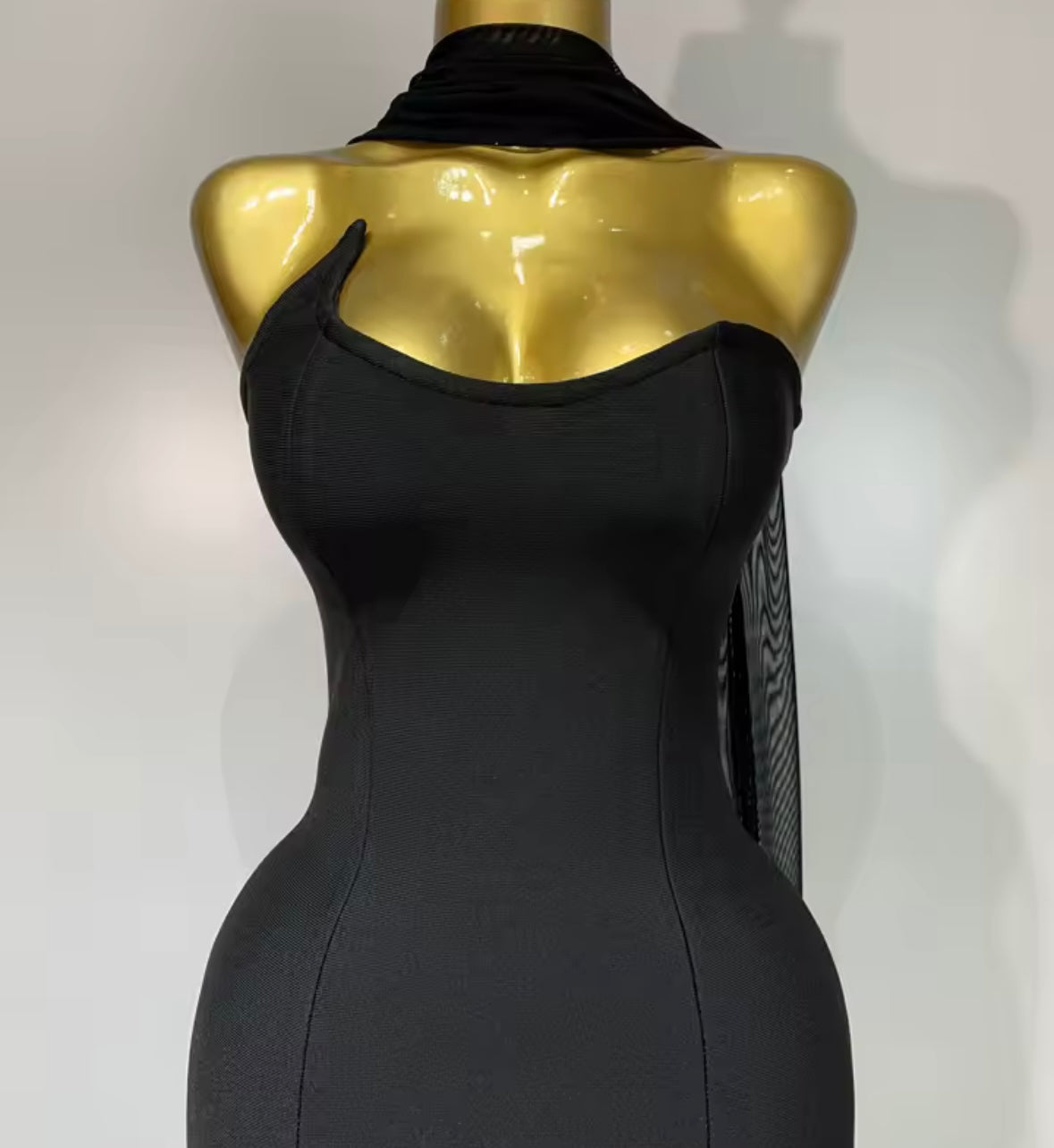 Scarf Strapless Mesh Patchwork Sexy Floor-Length Dress