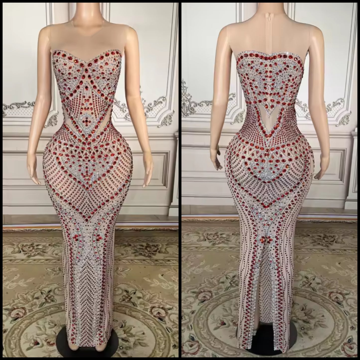 Color Rhinestone Embellishment Sleeveless Sexy Maxi Dress