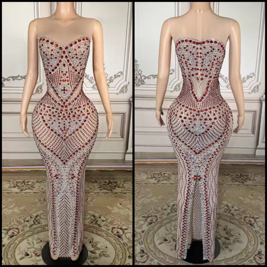 Color Rhinestone Embellishment Sleeveless Sexy Maxi Dress