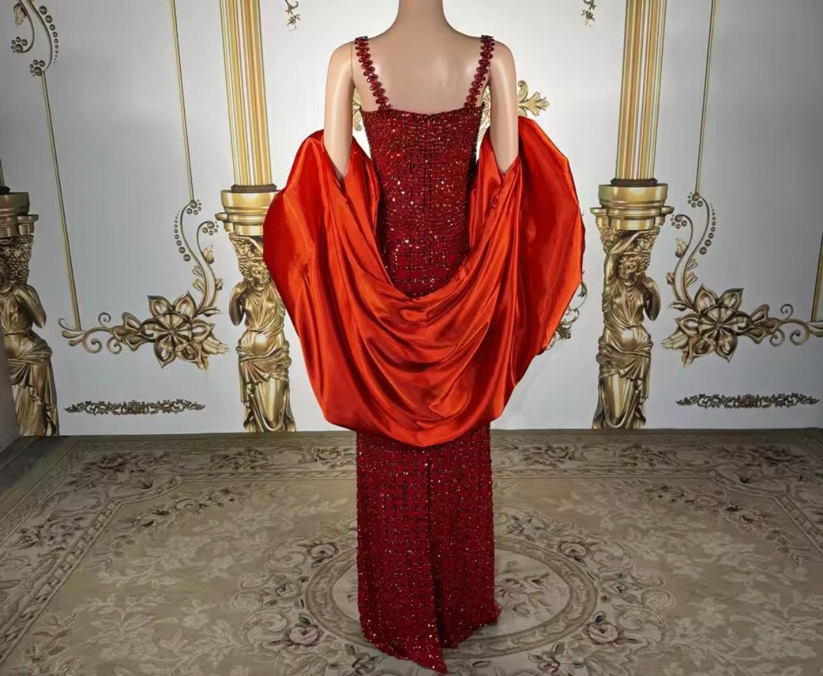 Red Sleeveless Sexy Rhinestone Maxi Dress