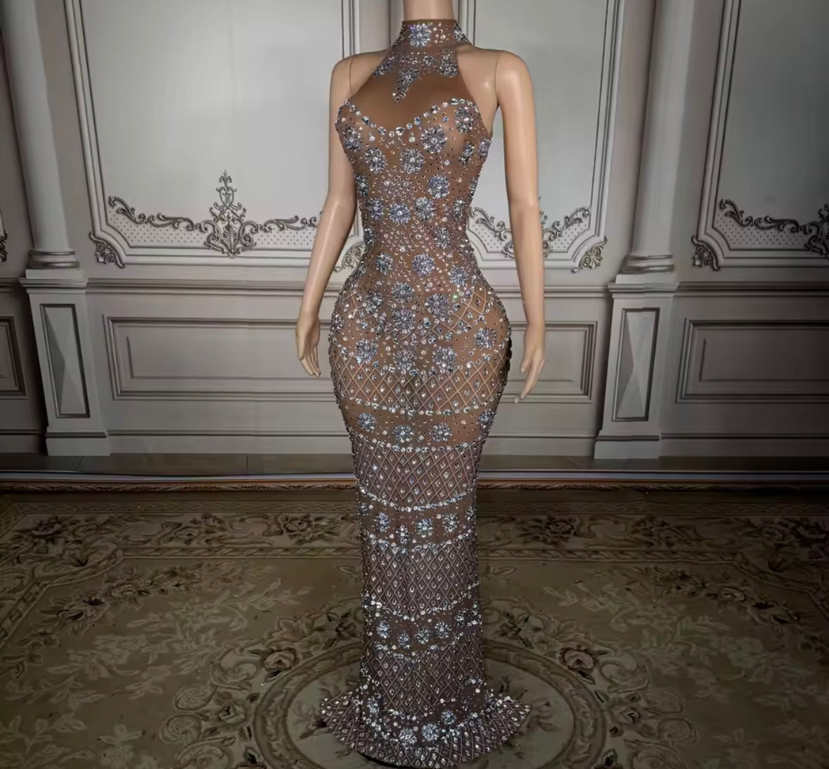 Rhinestone Embellishment Sexy Sleeveless Floor-Length Dress