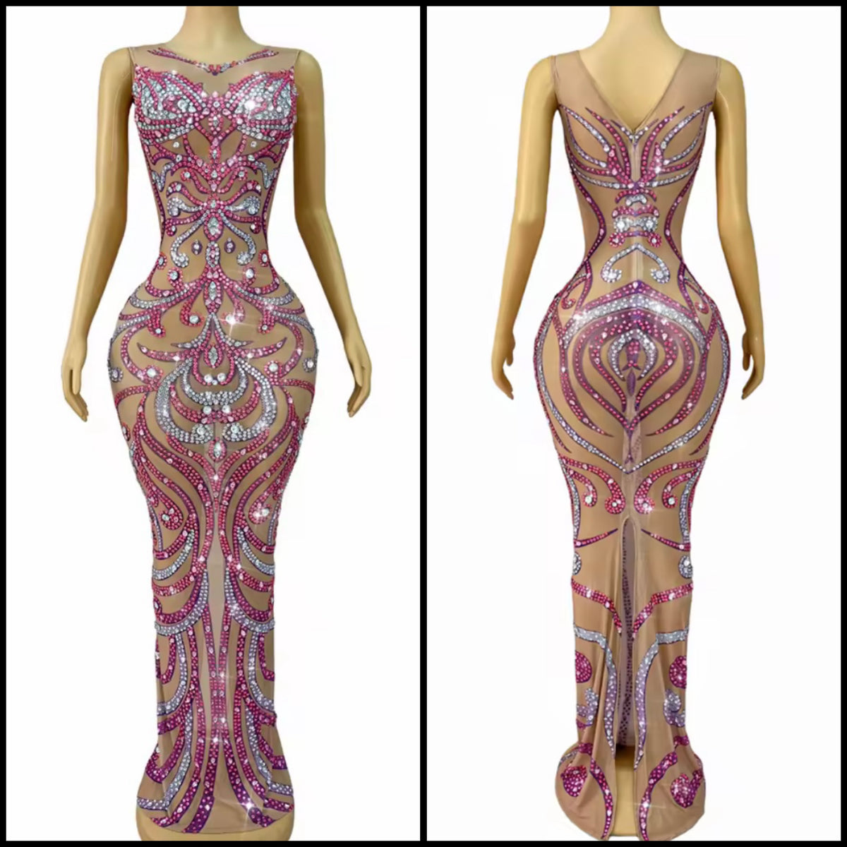 Sexy Sleeveless Color Rhinestone Embellishment Maxi Dress