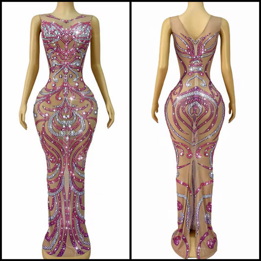 Sexy Sleeveless Color Rhinestone Embellishment Maxi Dress