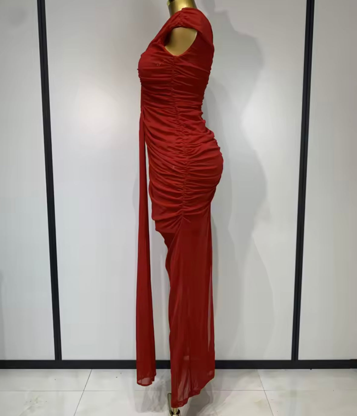 Sexy Sleeveless Hollow Out Ruched Maxi Dress