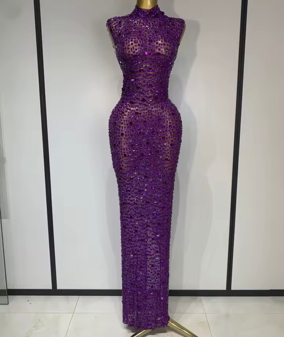 Rhinestone Embellishment Sexy Sleeveless Floor-Length Dress