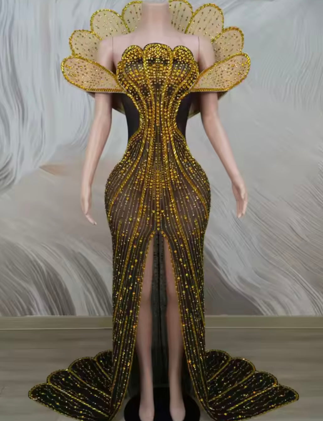 Elegant Rhinestone Embellishment Front Split Floor-Length Dress