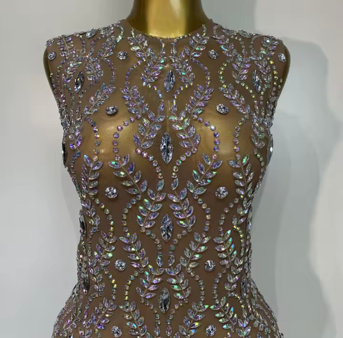 Sexy Rhinestone Embellishment Sleeveless See Through Dress