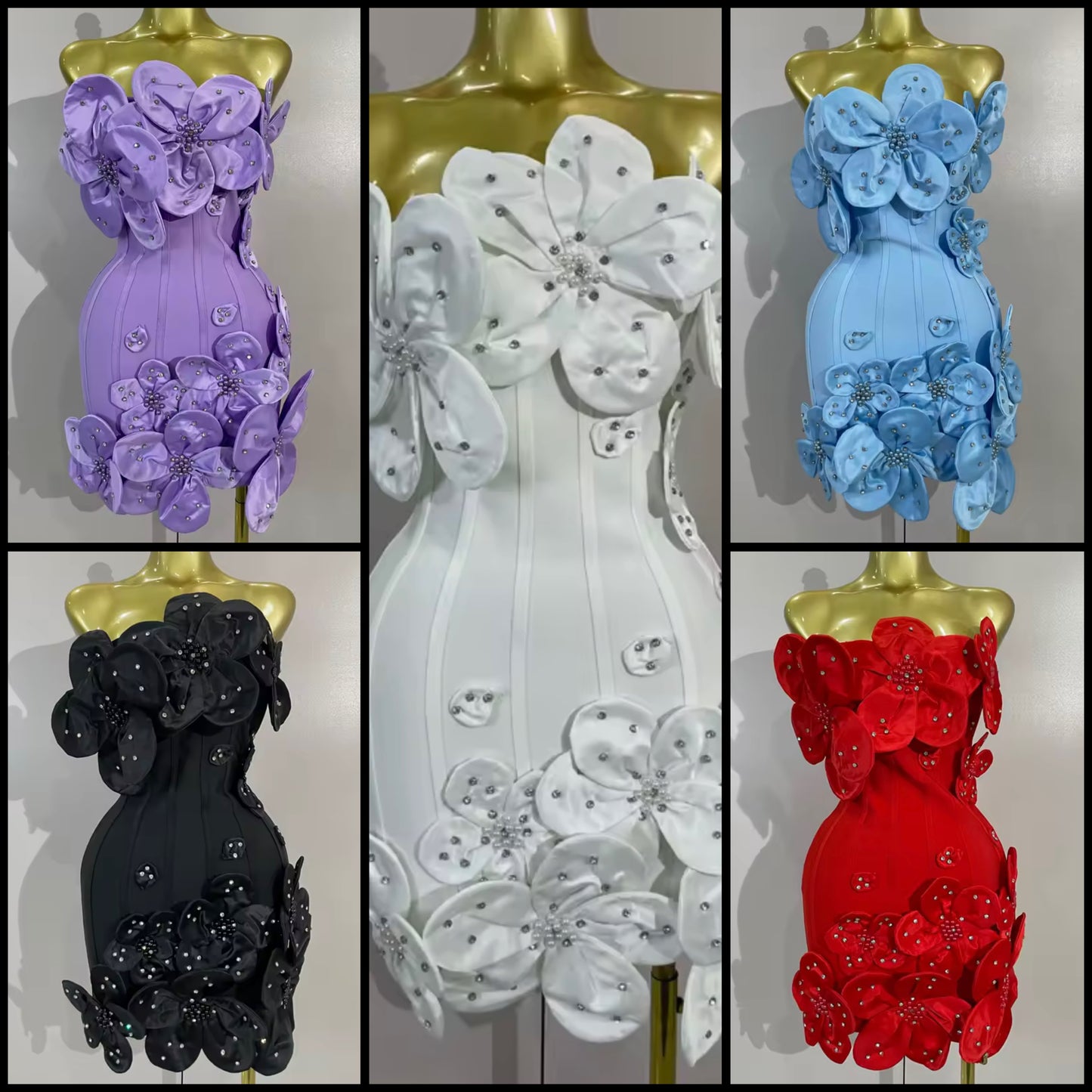 Sexy Floral Rhinestone Strapless Bandage Dress