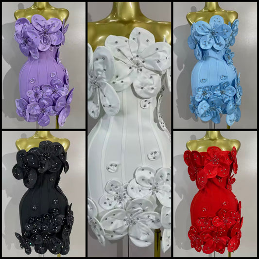 Sexy Floral Rhinestone Strapless Bandage Dress