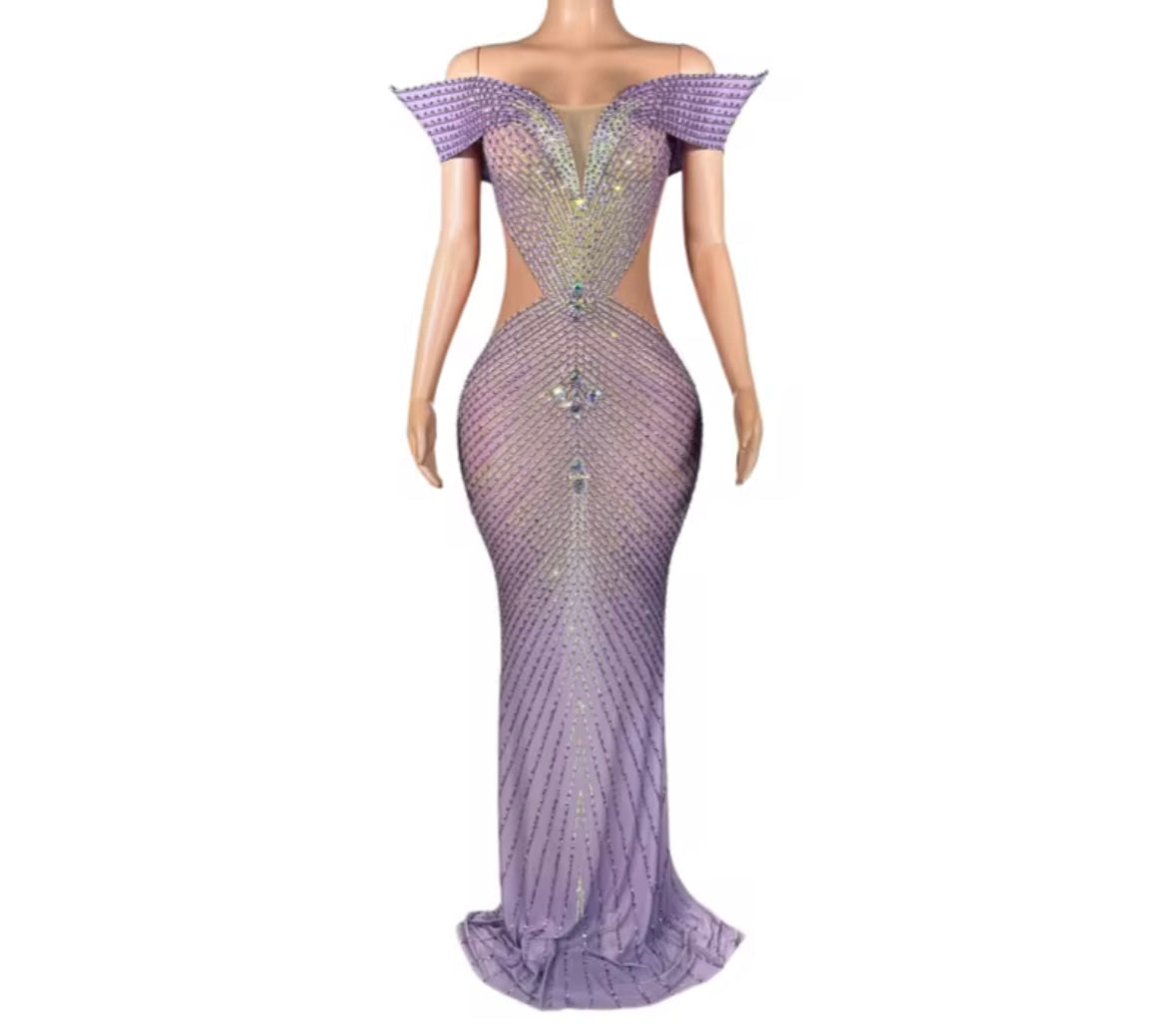 Purple Elegant Off The Shoulder Rhinestone Floor-Length Dress