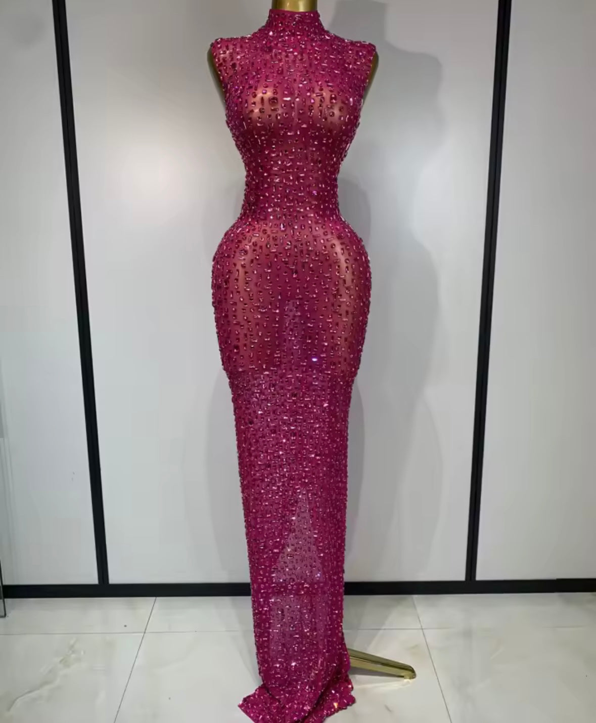 Rhinestone Embellishment Sexy Sleeveless Floor-Length Dress