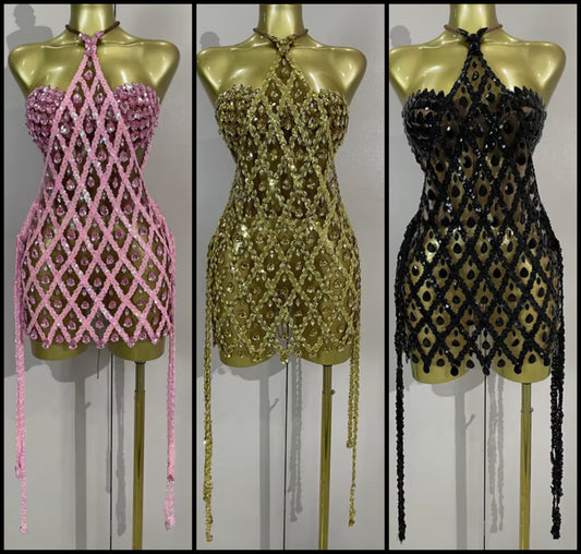 Sexy Sequins Crystal Halter Sleeveless Dress