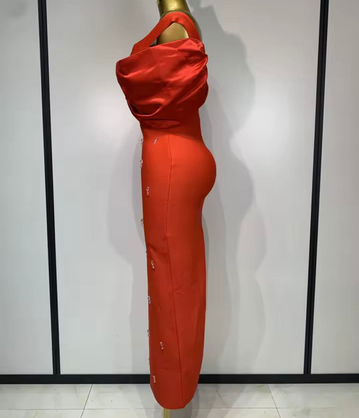 Red Off The Shoulder Beaded Elegant Maxi Dress