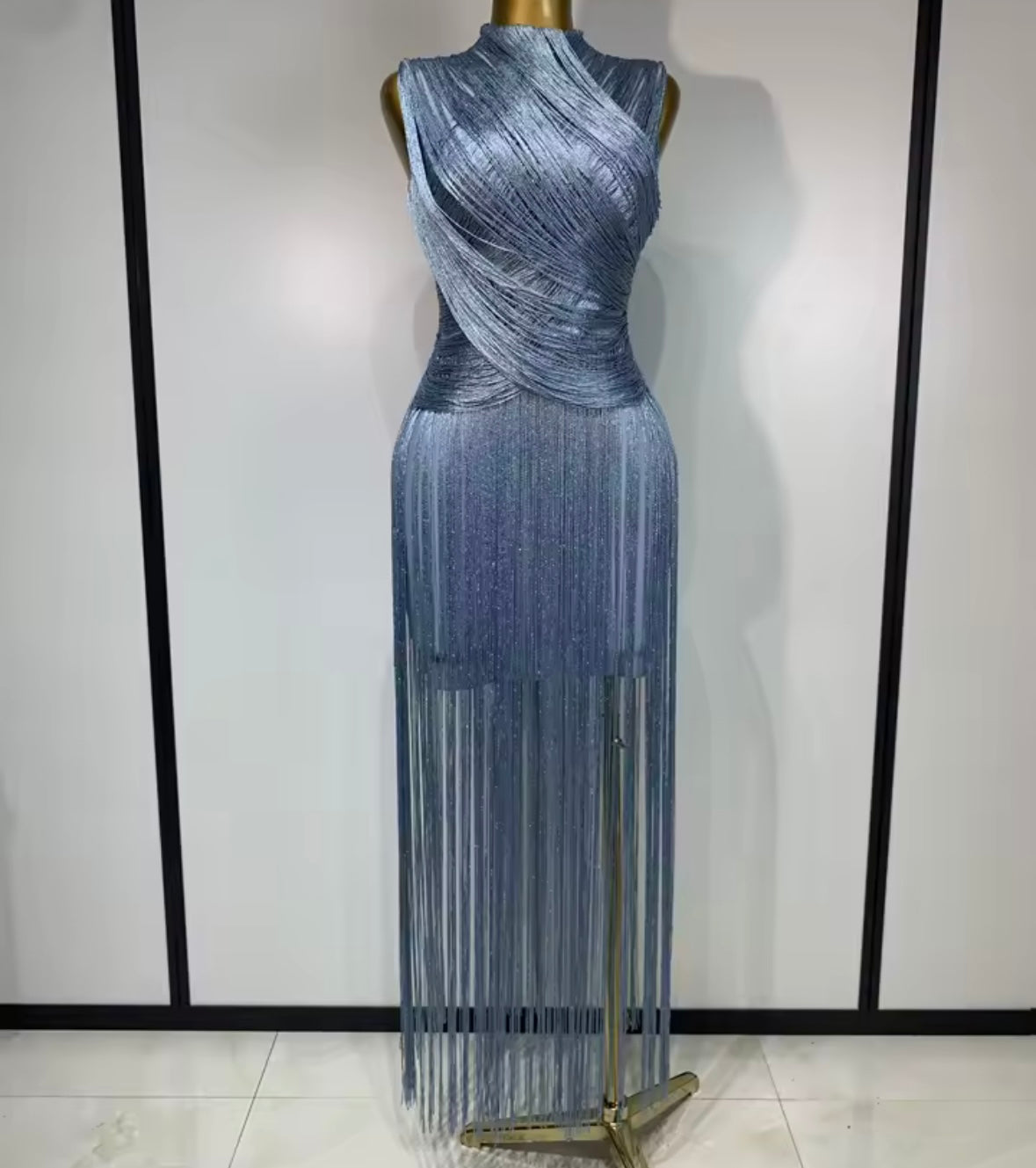 Elegant Sleeveless Fringe Tassel Maxi Dress
