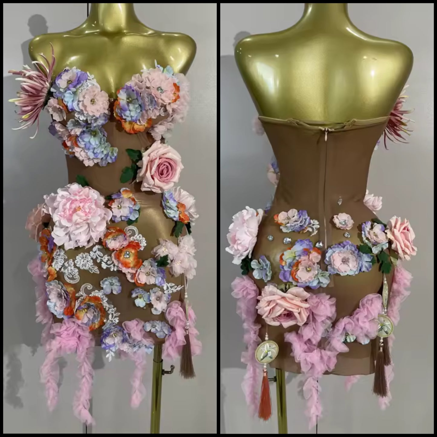 Sexy Strapless Floral See Through Dress