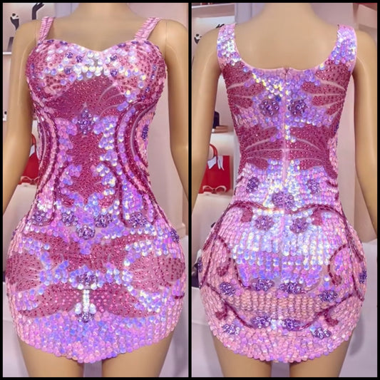 Sexy Sleeveless Sequins Rhinestone Dress