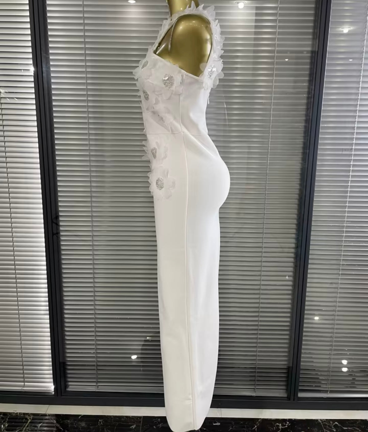 Sexy Sleeveless Floral Rhinestone Maxi Dress