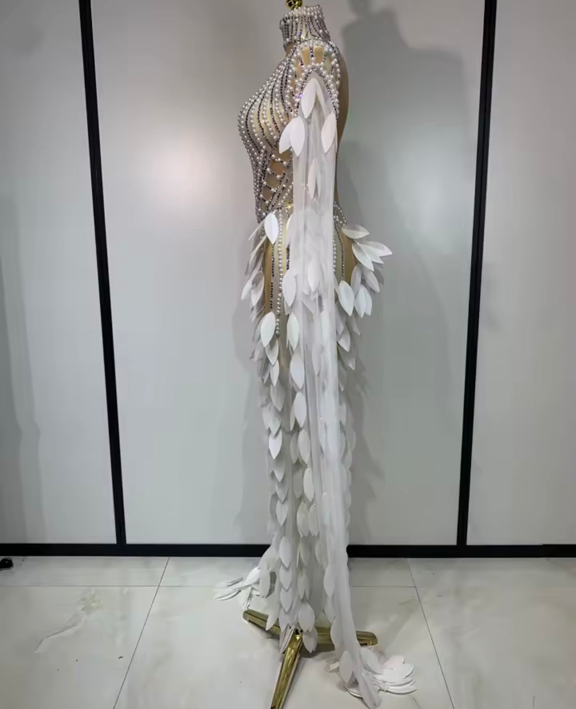 Sexy Pearl Rhinestone See Through Floor-Length Dress