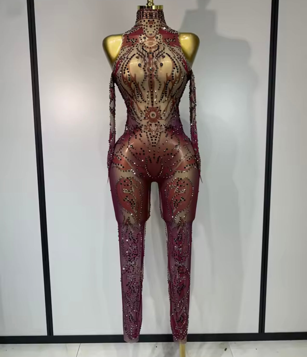 Sexy See Through Rhinestone Gradient Jumpsuit