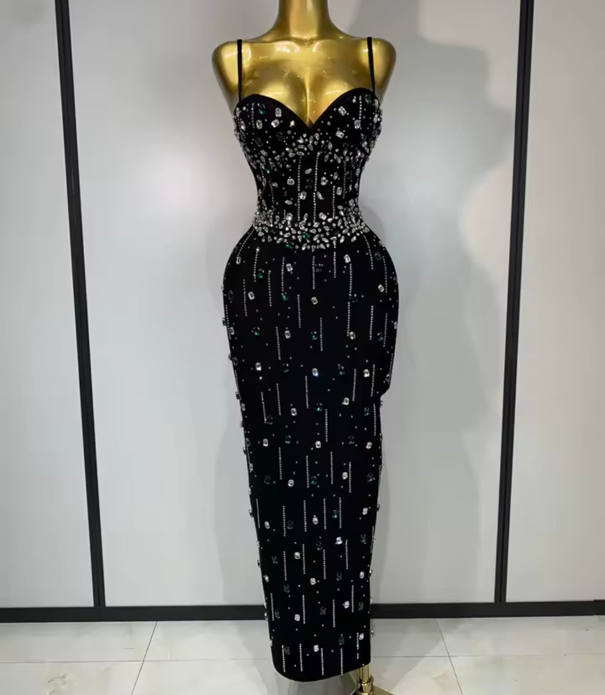 Black Elegant Sleeveless Crystal Rhinestone Embellishment Dress