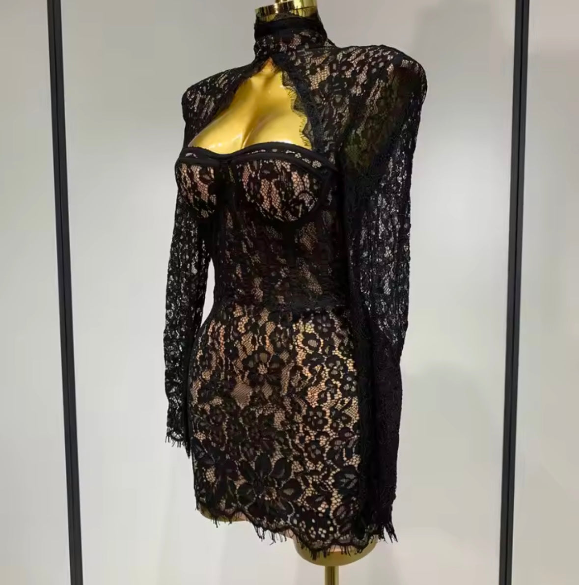 Sexy Black Lace Open Back Full Sleeve Dress