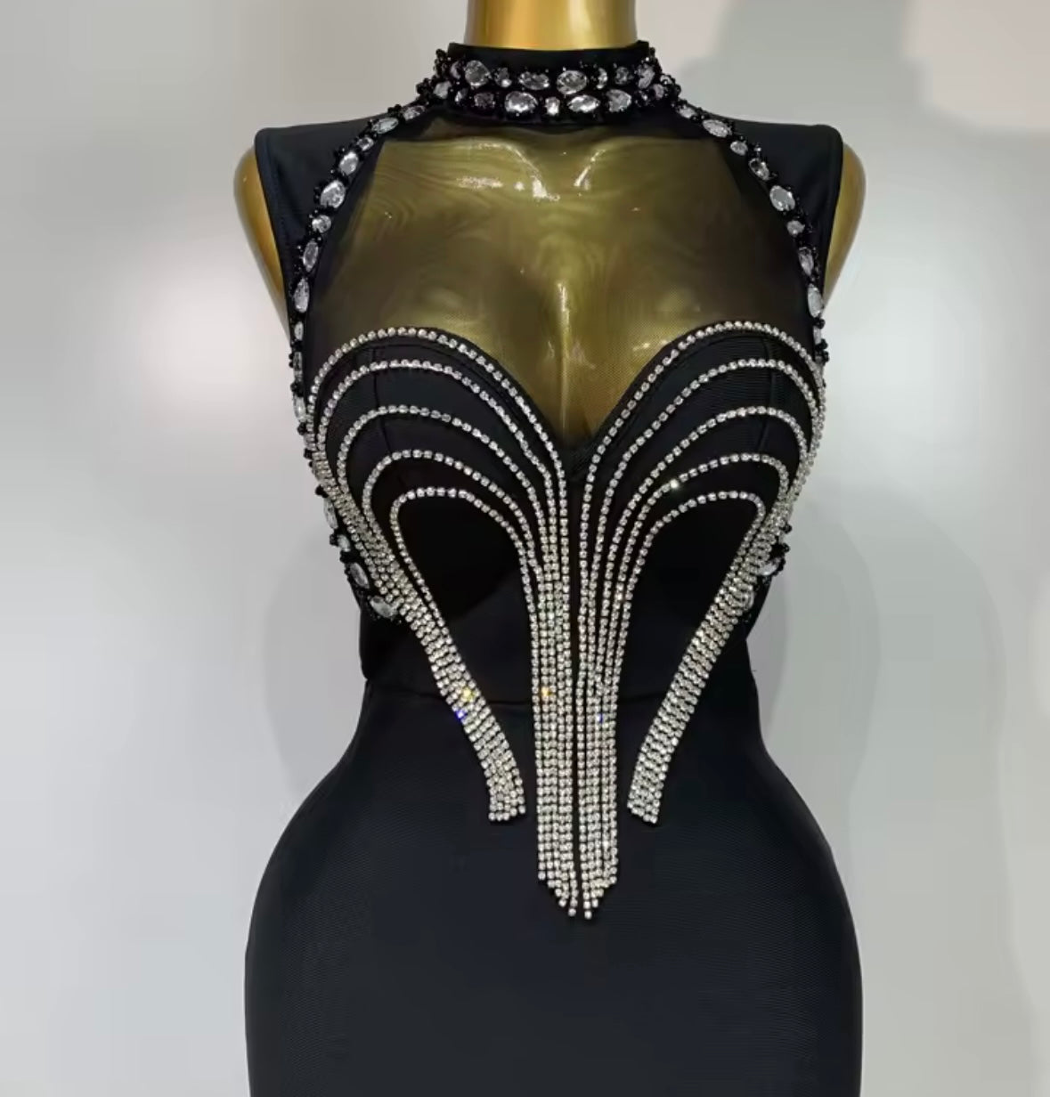 Sexy Black Rhinestone Sleeveless Maxi Dress