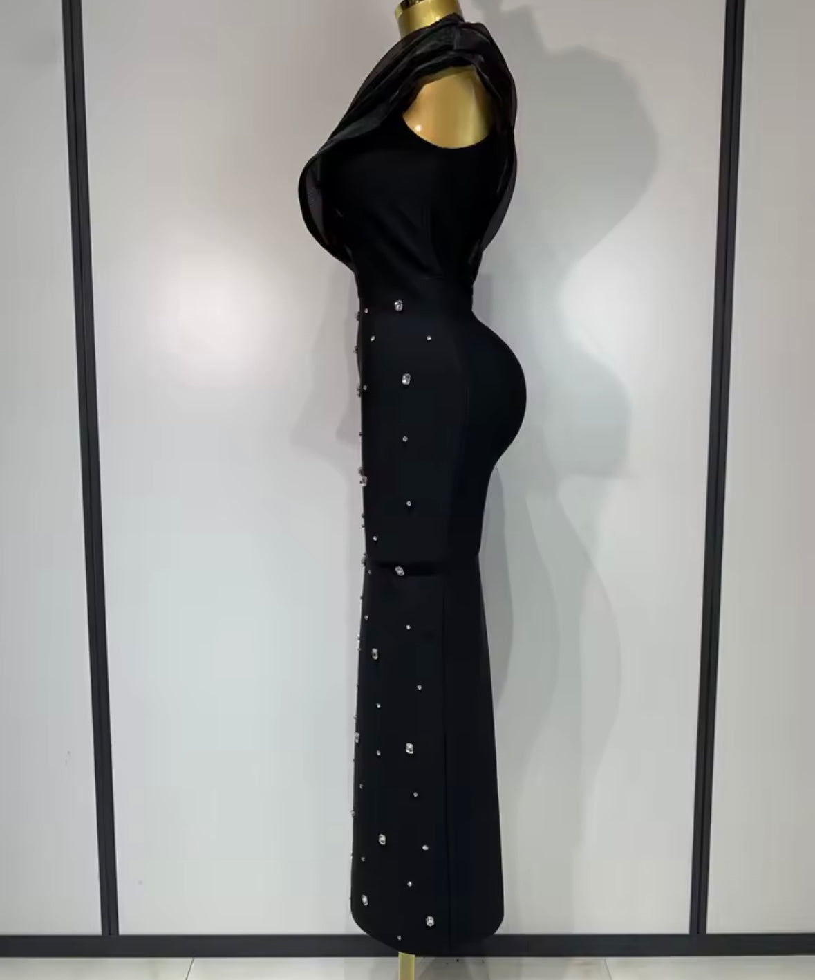 One Shoulder Sleeveless Sexy Rhinestone Maxi Dress