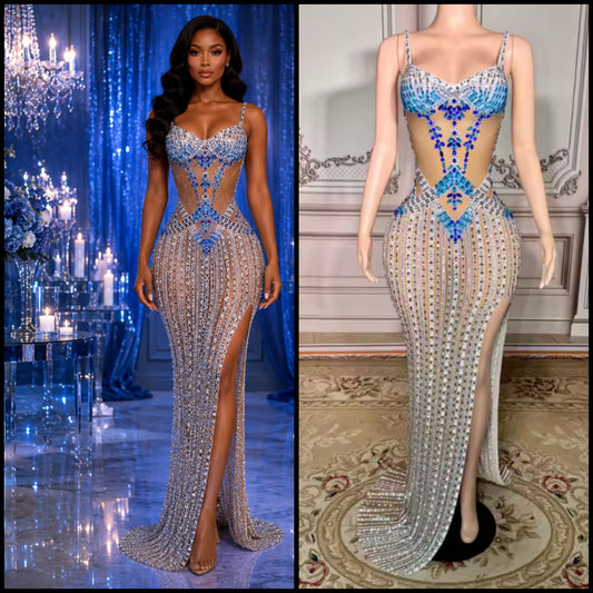 Sexy Rhinestone Embellishment Sleeveless See Through Maxi Dress