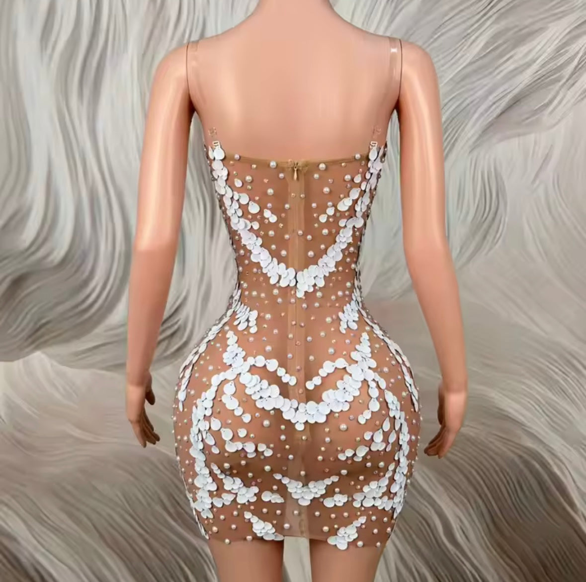 Sexy Sleeveless Beaded Sequins See Through Dress