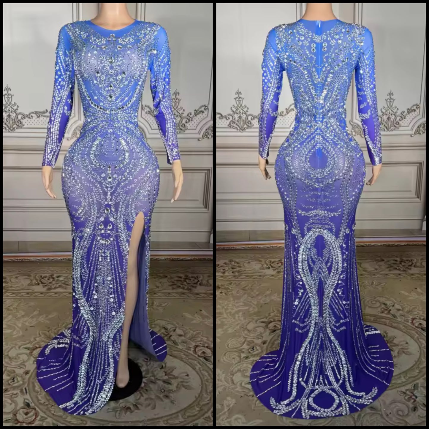 Elegant Gradient Rhinestone Embellishment Floor-Length Dress
