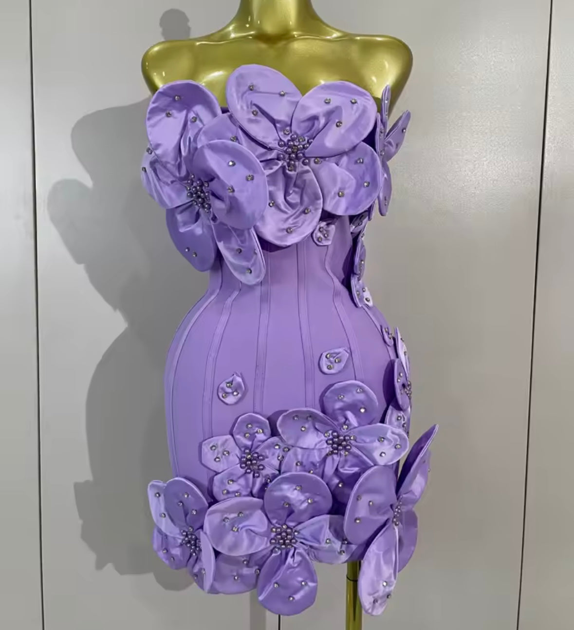 Sexy Floral Rhinestone Strapless Bandage Dress